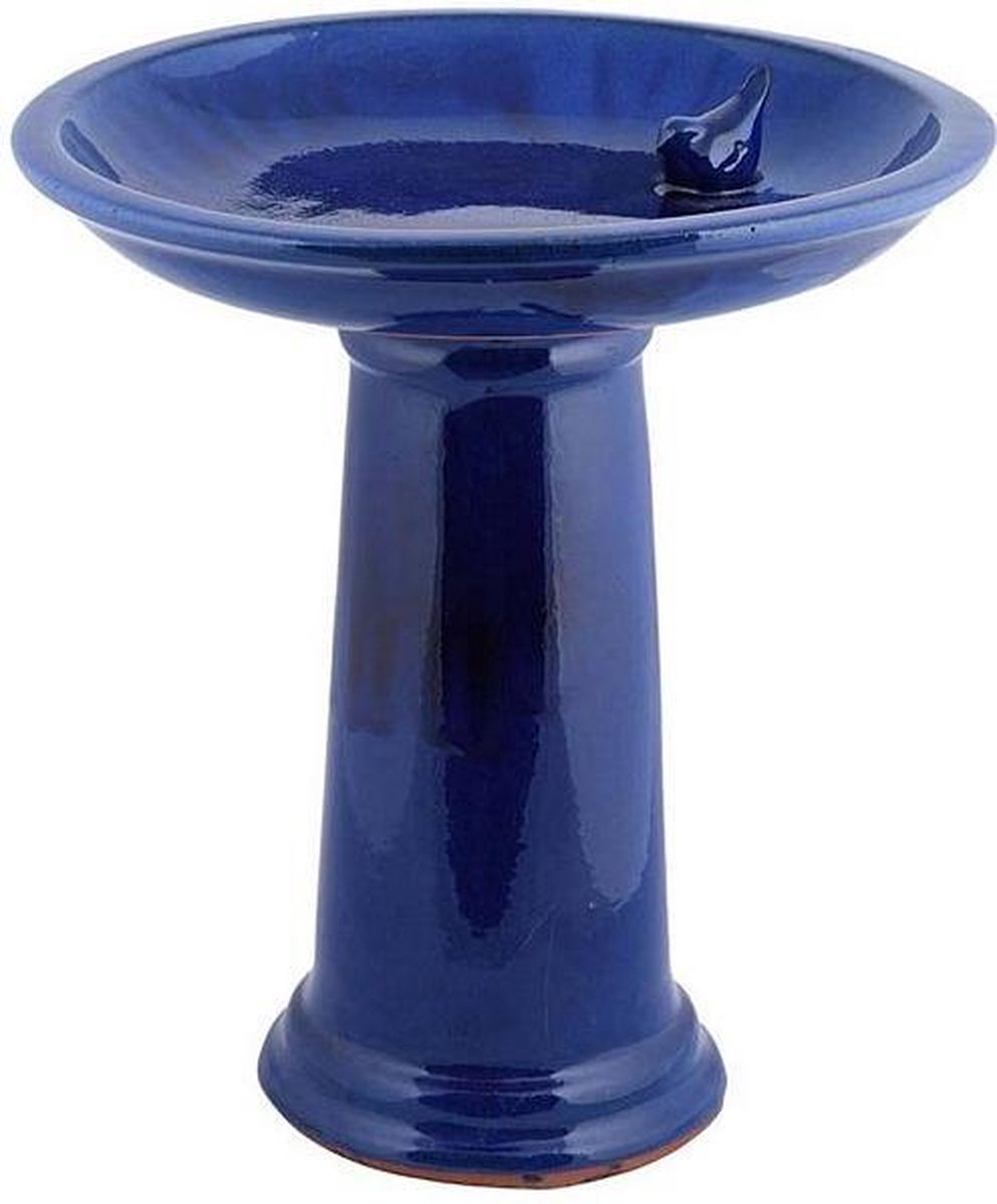 Vogelbad op voet keramiek blauw