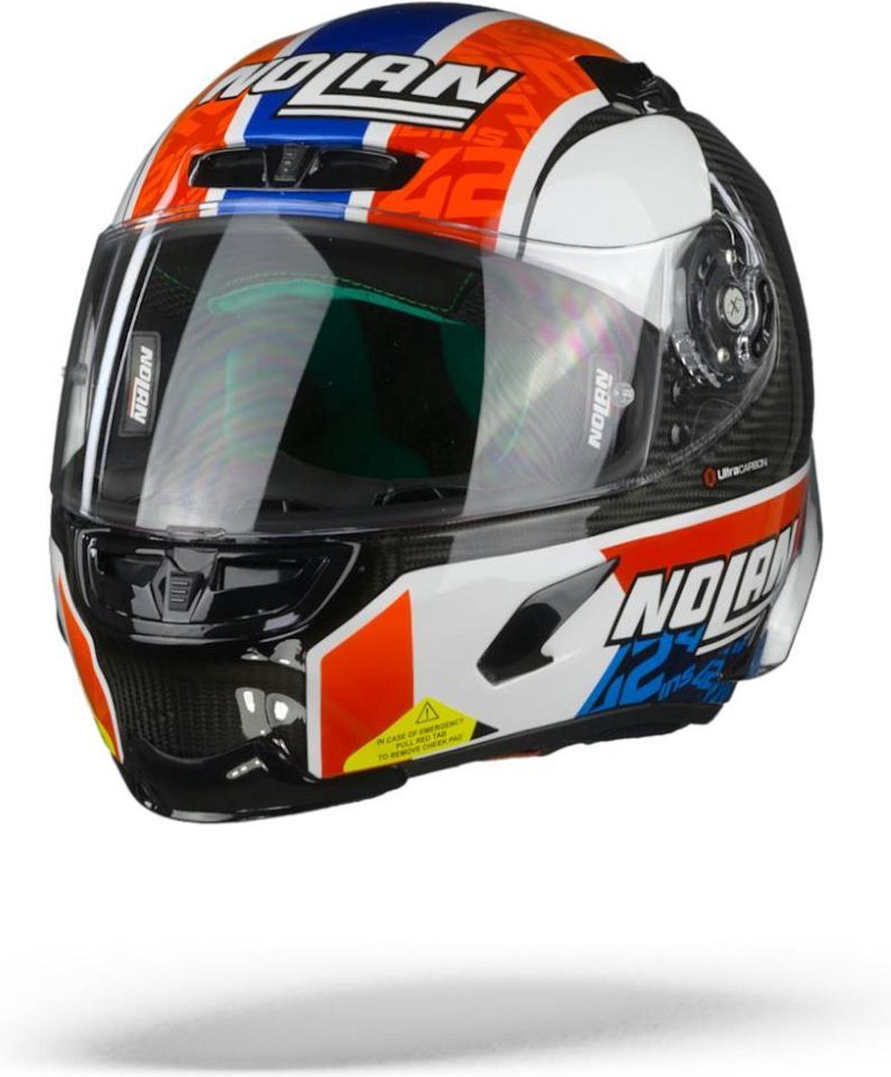 Nolan X-803 RS Ultra Carbon 22 Rins Carbon Black White Red Blue Full Face Helmet XL