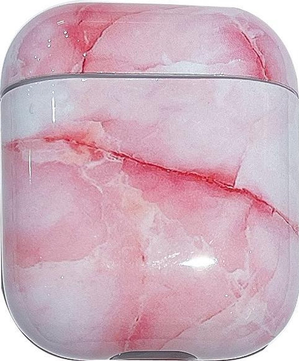 Apple Airpods Pro hoesje Marmer - Marmerprint - Marble - Hardcase - Stevig hoesje - Apple Airpods - Roze/Wit