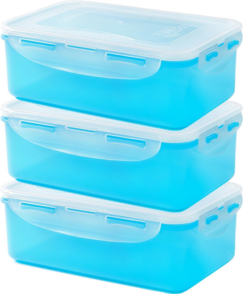 Lock&Lock Vershoudbakjes | Bewaardozen voedsel | Lunchbox - Set van 3 Stuks - 1 liter - Aqua