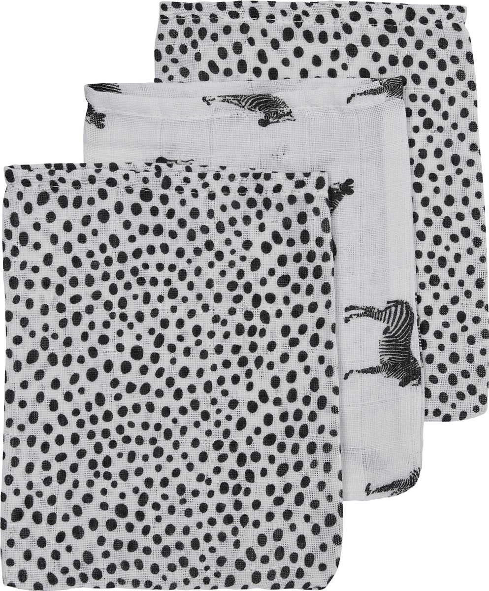Meyco 3-pack washandjes - Zebra animal/Cheetah - black