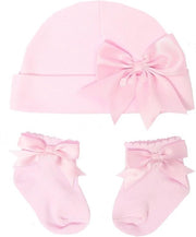 Baby muts met sokjes kleur roze maat 3-6 maanden|Bonnet bébé avec chaussettes couleur rose taille 3-6 mois