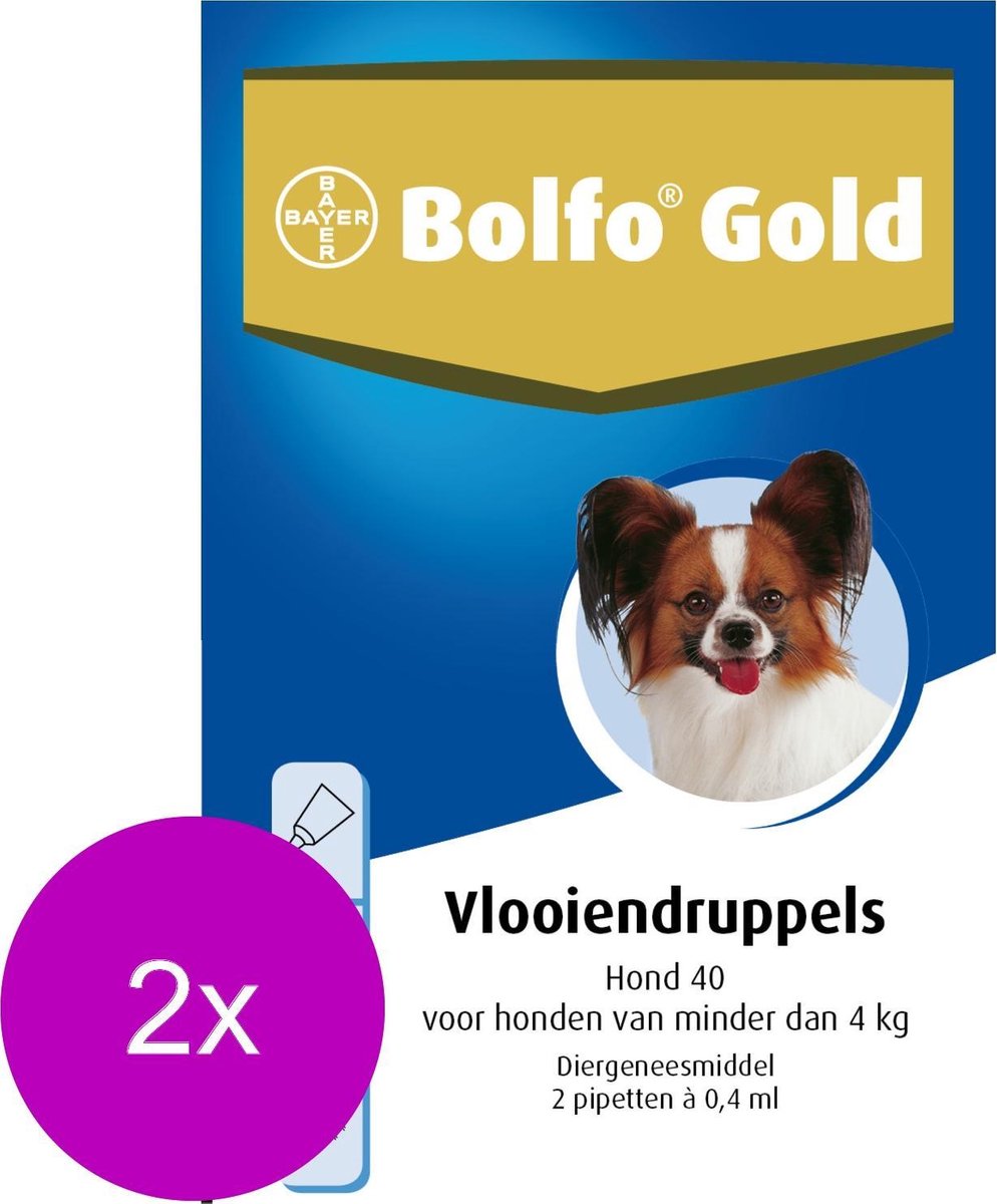 Bolfo Gold Hond 40 - Anti vlooienmiddel - 2 x 2 stuks 0 - 4 Kg