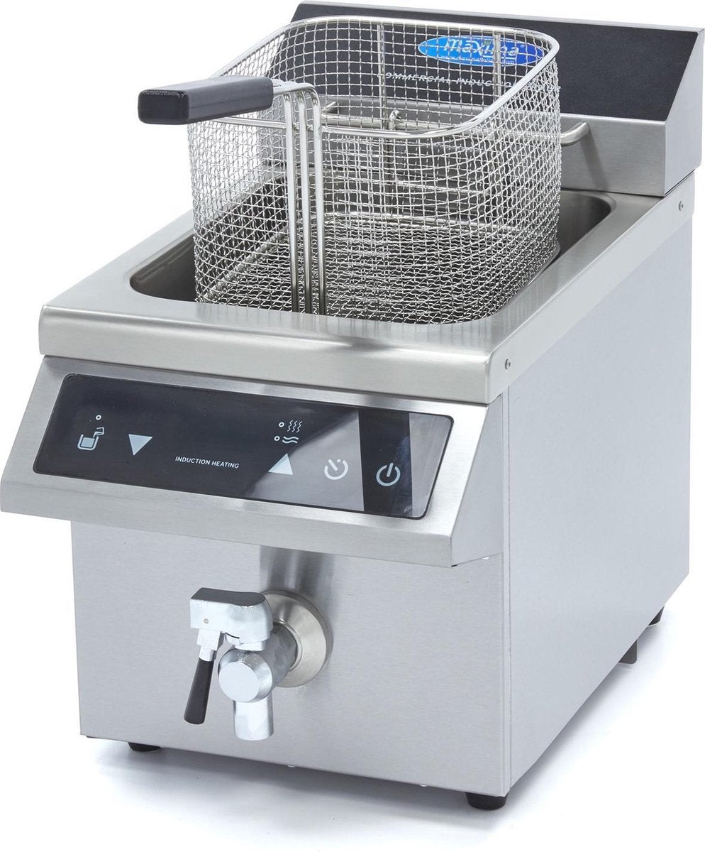 Horeca Frituurpan 8 Liter - Inductie - Aftapkraan - RVS - LED Display - Timer - met Koude Zone - Professionele Friteuse /  Frietpan - Maxima