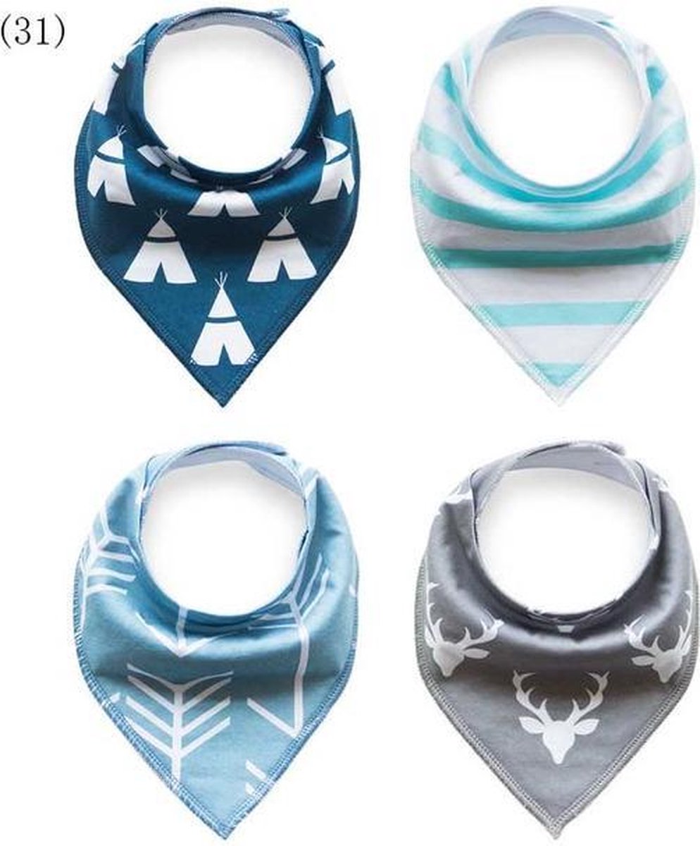 JillyBee - Slab - Slabbetje - Slabber - Bandana - 4pack - Gewei - Tipitent - Gestreept