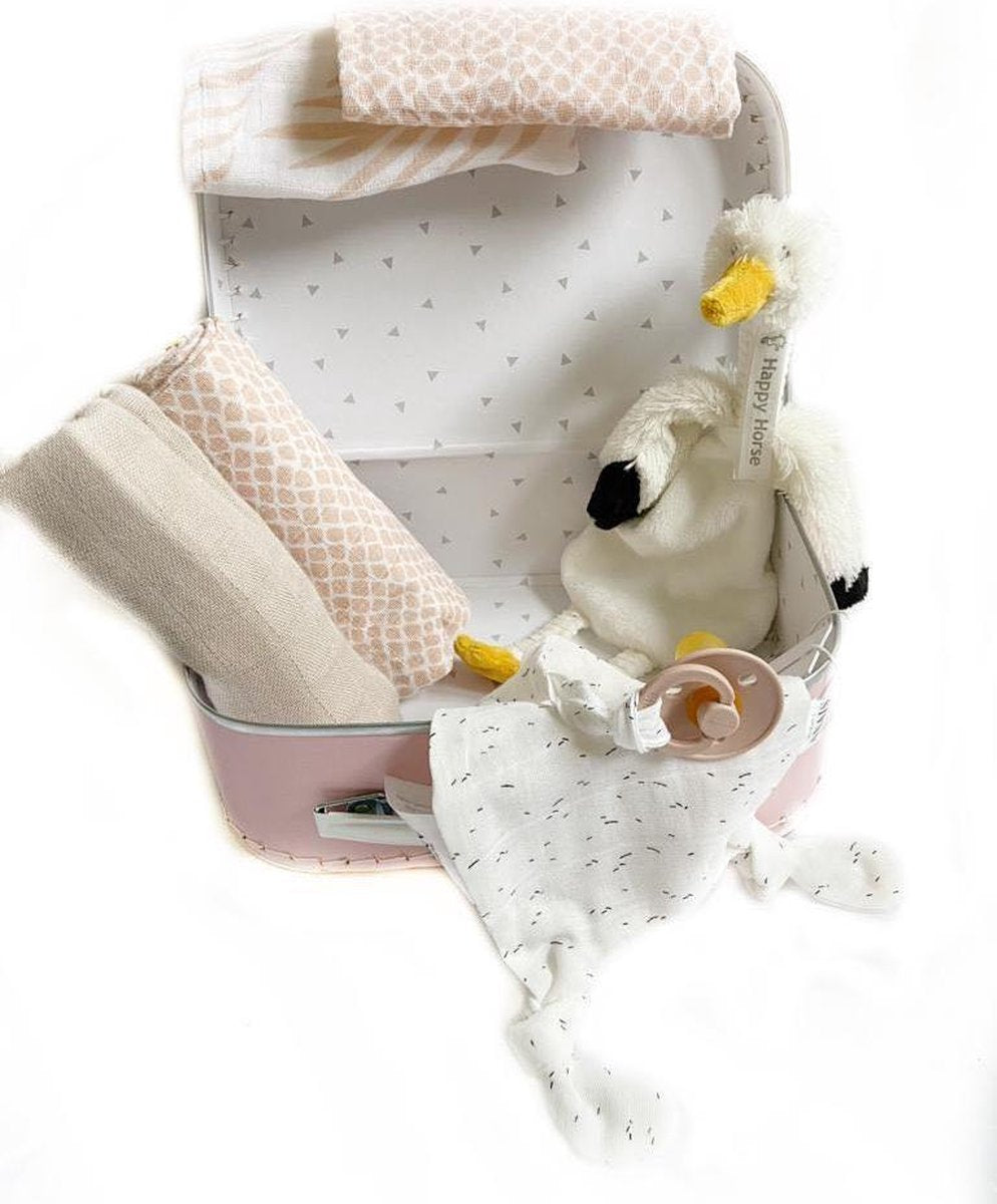 Geboortekoffer | kraamcadeau | Jollein | BIBS | Trixie | Anais | Happy Horse | speen | geboortepakket | roze | koffer | kinderkoffer | logeerkoffer