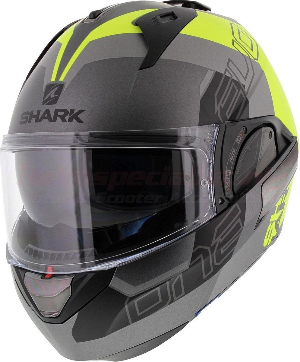 Shark Evo-One 2 Slasher Mat Antraciet Geel Zwart Ayk Systeemhelm - Motorhelm - Maat XL