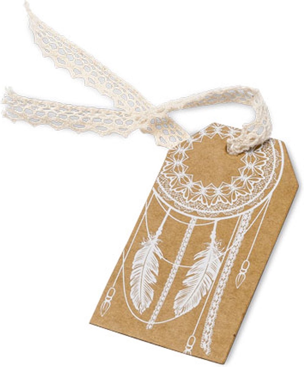 ARTIFETES - 10 Kraft Indiaanse veren etiketjes - Decoratie > Kaarten