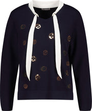 Cassis - Hemd-trui met cirkels van lovertjes - Marineblauw