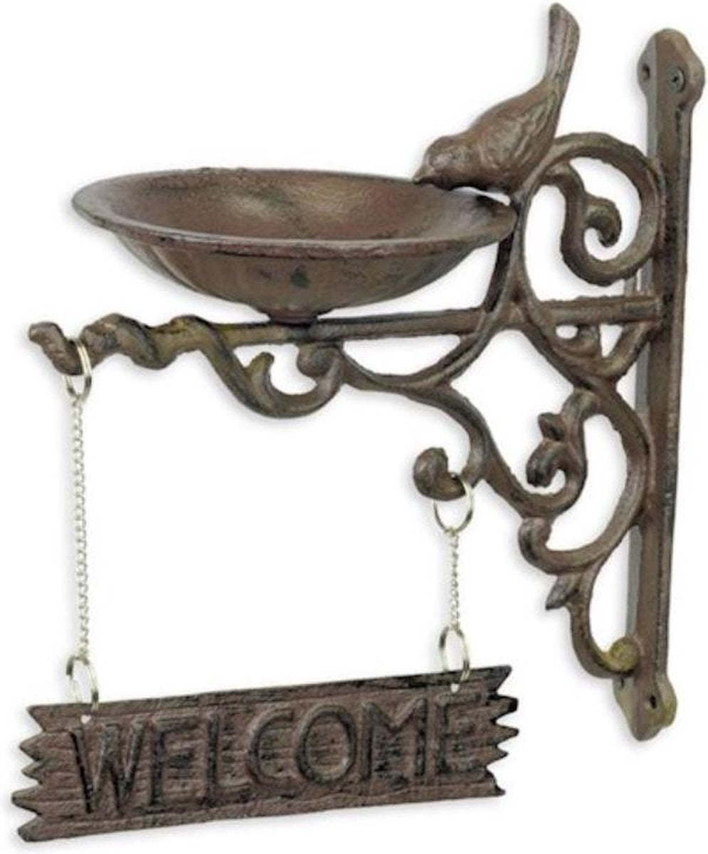 Shopaxo Vogelbadje - Gietijzer - Wandbevestiging -  Muur - Vogelvoederschaal - Vogeldrinkschaal - Vogelschaaltje - Welcome