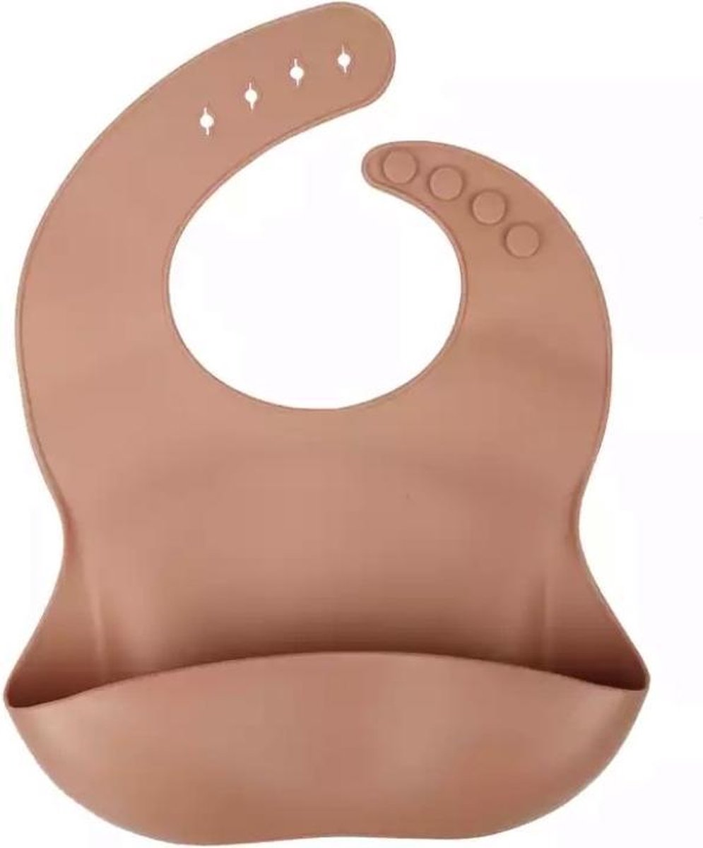 Siliconen slabbetje met opvangbakje kleur walnoot  / in verschillende hippe kleuren / uitwasbaar / siliconen slabbertje / hygiënisch / unisex / waterdicht / 0-3 jr / meegroei / verstelbaar / cadeau / zwangerschapscadeau