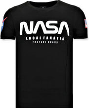 Local Fanatic Bedrukte T-shirt Heren - NASA American Flag Shirt - Zwart - Maten: L