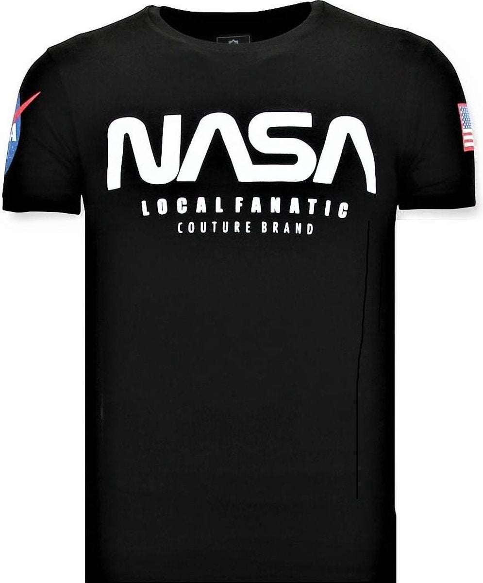 Local Fanatic Bedrukte T-shirt Heren - NASA American Flag Shirt - Zwart - Maten: L