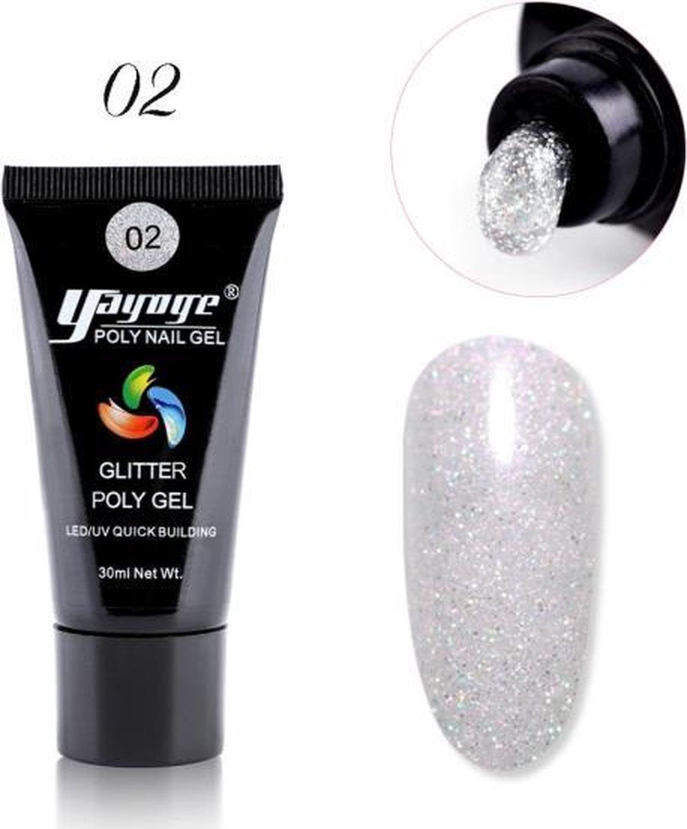 Polygel Kleur - Gelnagels kleur - Polygel Starterpakket - Gelnagels Starterspakket  - Gel Nagellak - Kunstnagels - Zilver Glitterend