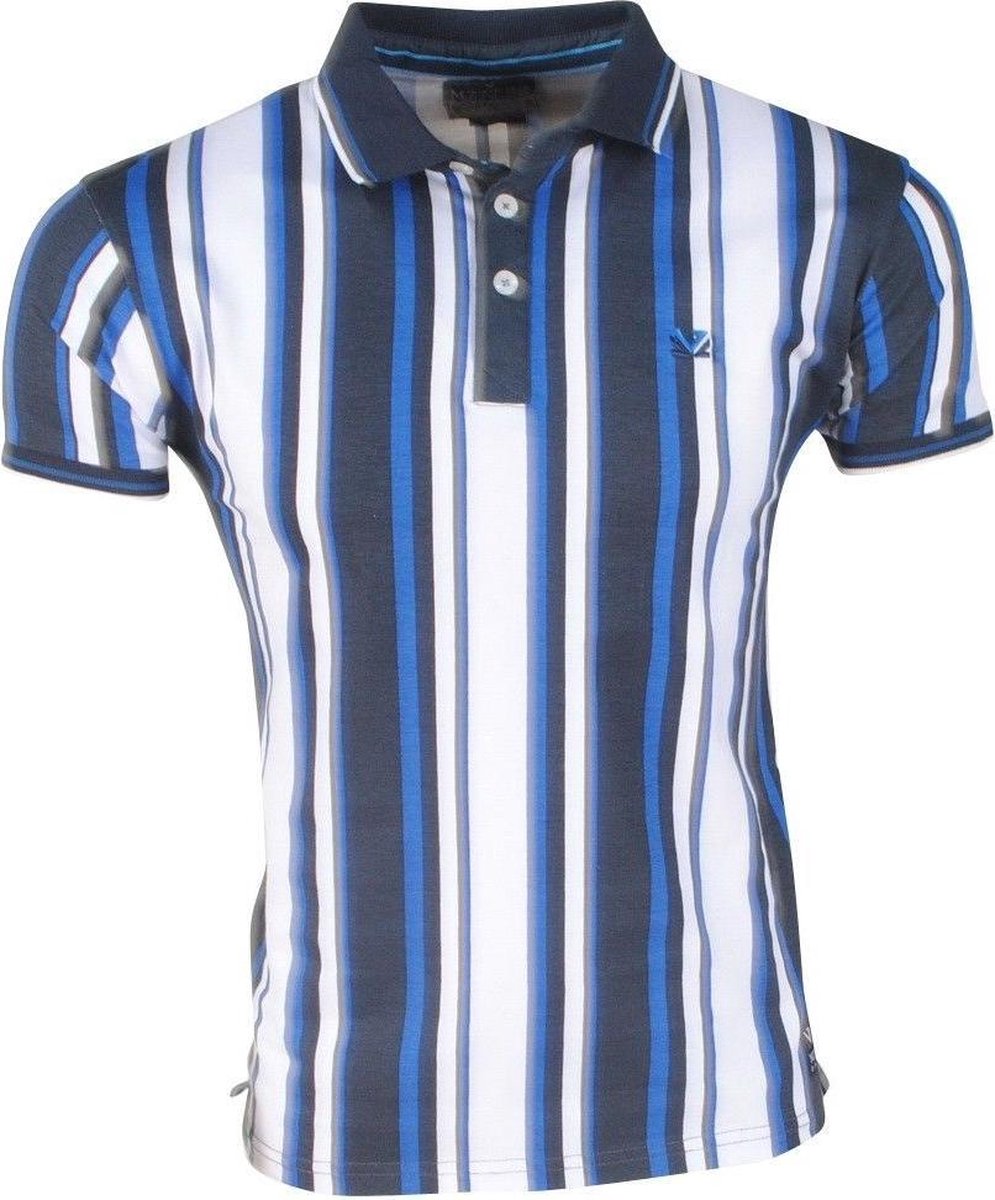 MZ72 - Heren Polo - Polygo - Gestreept - Blauw Wit Navy