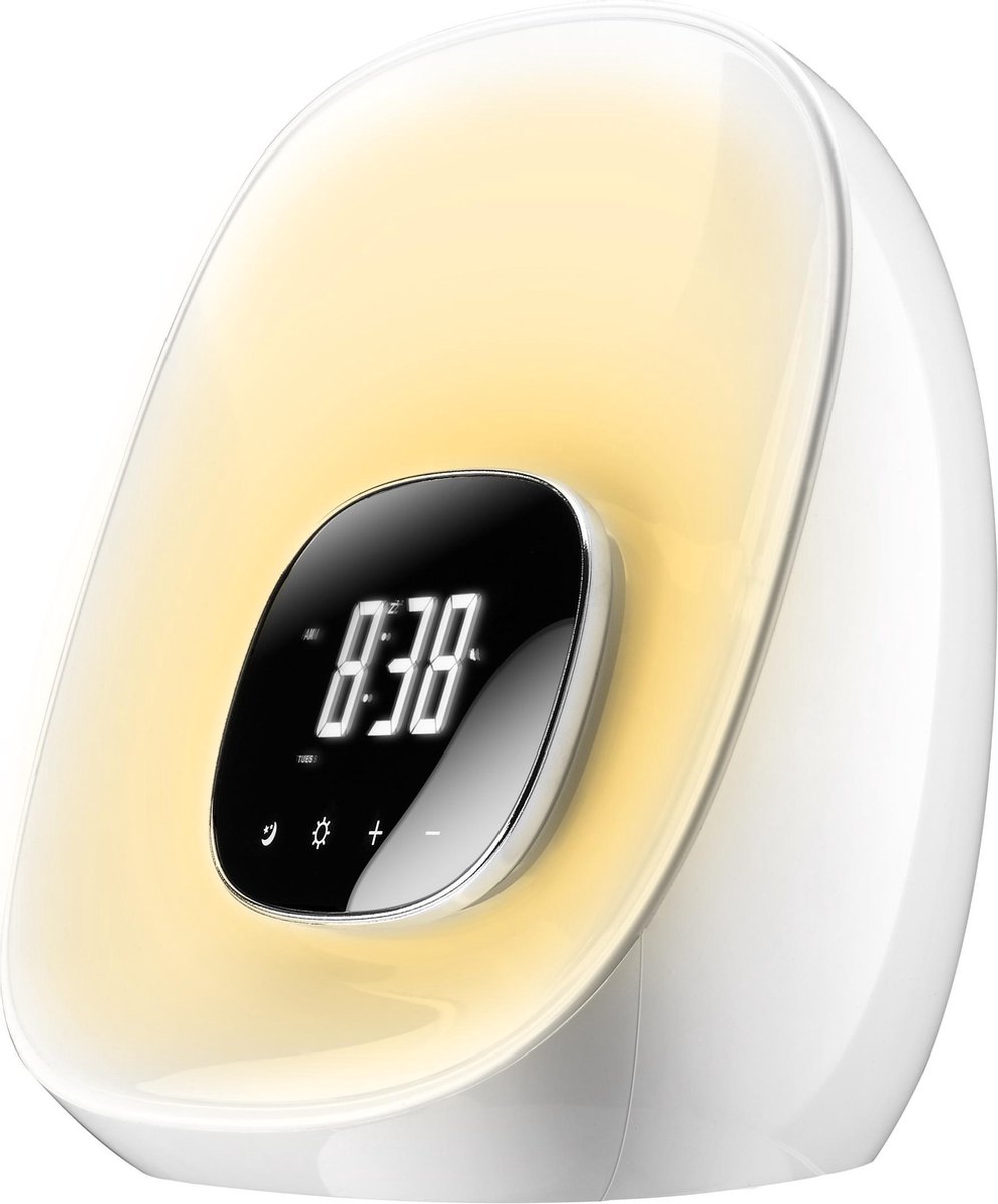 FettleLife Suneo - Wake-Up Light met Wekkerradio - Multi-color Moodlight - Wekker met Licht en FM Radio (Wit)