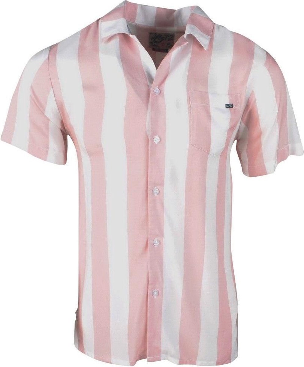 MZ72 - Heren Korte Mouw Overhemd - Chew - Gestreept - Roze