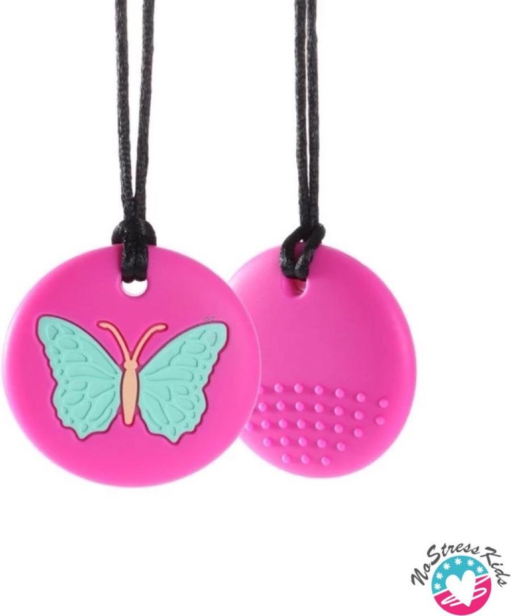 Bijtketting/Kauwketting-Vlinder-Disk- Roze-ADHD-Autisme