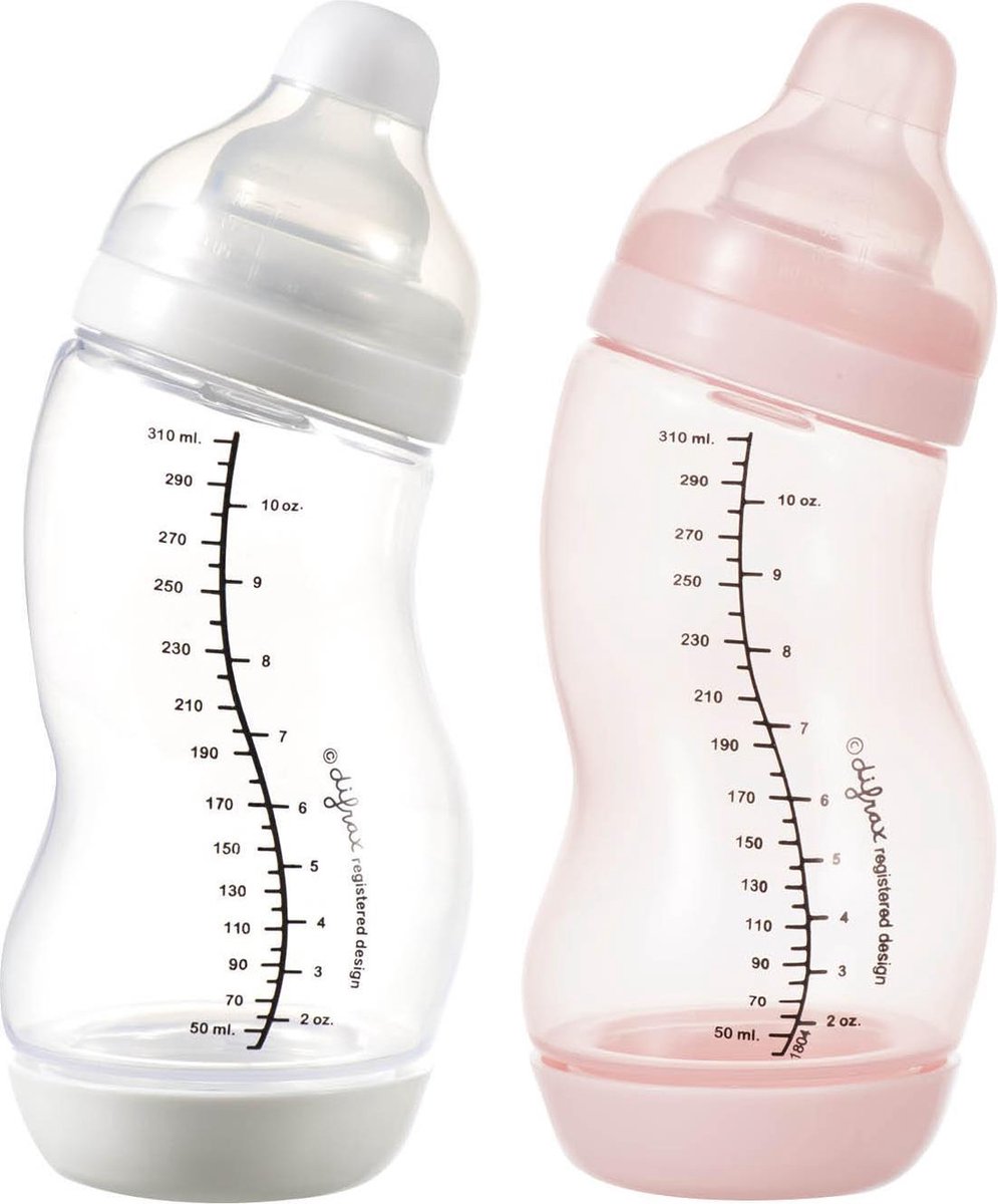 Difrax Anti-Koliek S-Babyfles Wide - 310 ml - Duopack - Wit/Lichtroze