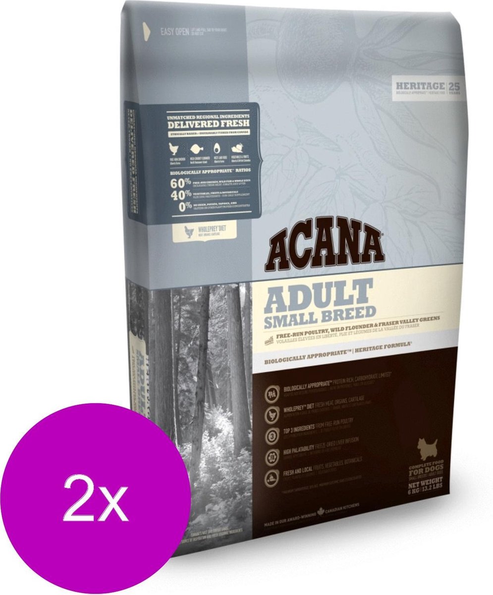 Acana Heritage Adult Small Breed - Hondenvoer - 2 x Kip Kalkoen 2 kg