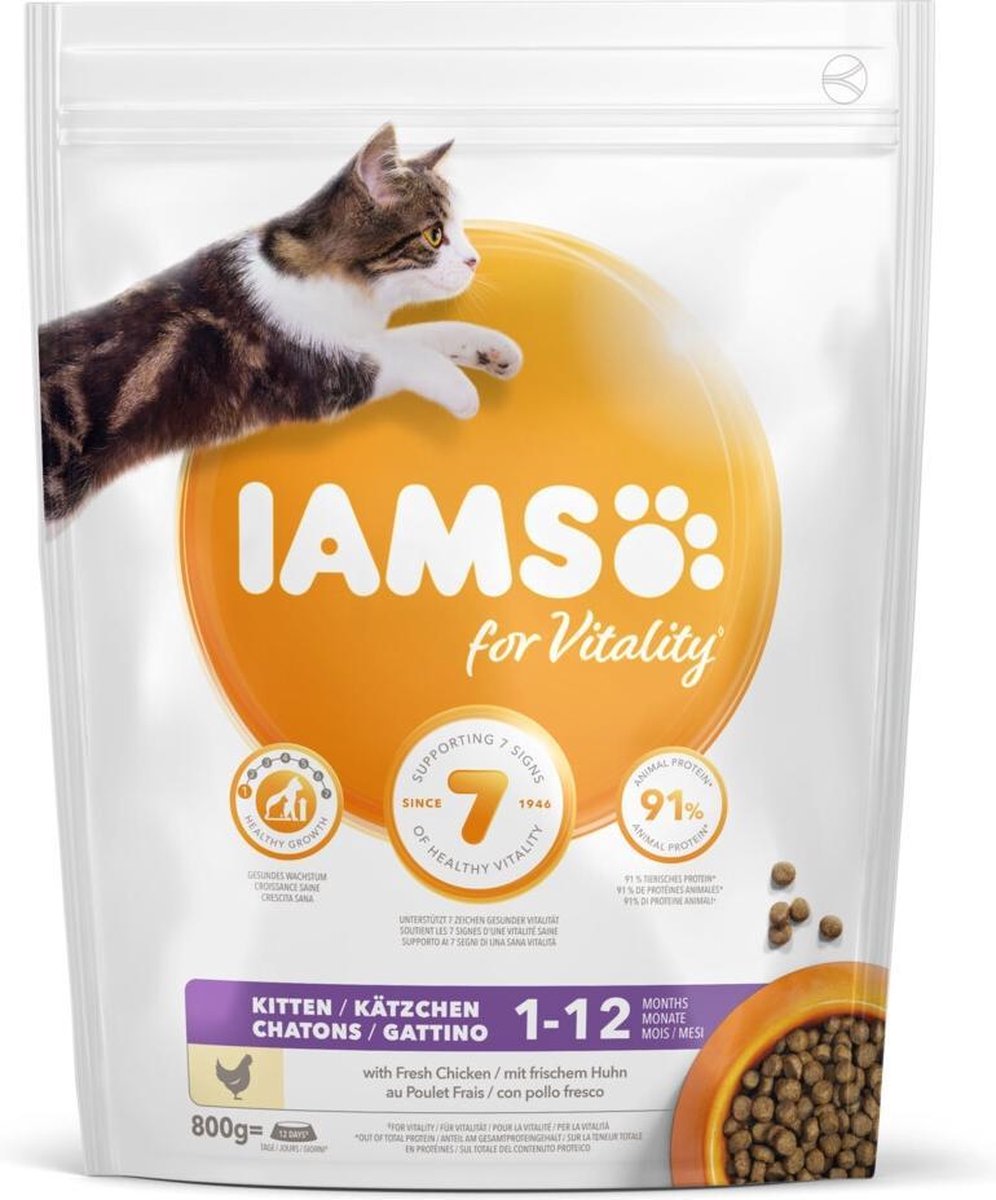5x Iams Kat Kitten/Junior Kip 800 gr