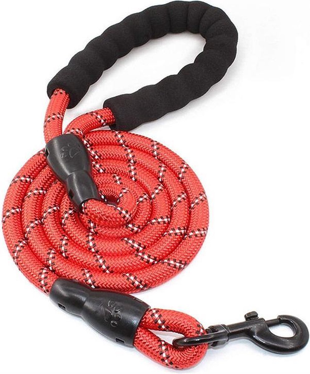 GOLDENDEALER™ - Hondenriem - nieuw verstevigd model – reflecterend - voor grote en kleine honden - duurzaam touw - stevige grip - honden trainen – rood - 1