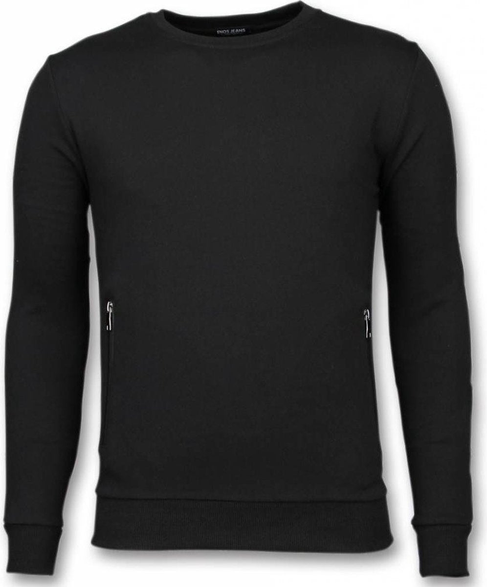 Enos Casual Crewneck - Buttons Trui - Zwart - Maat: M