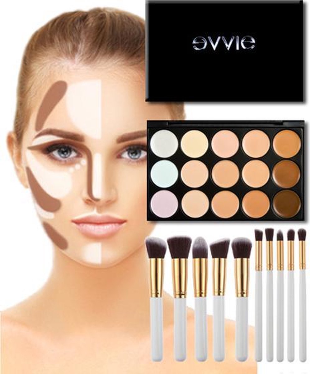 Evvie Contouring Set - Concealer Palette - 10-delige Kabuki Kwastenset