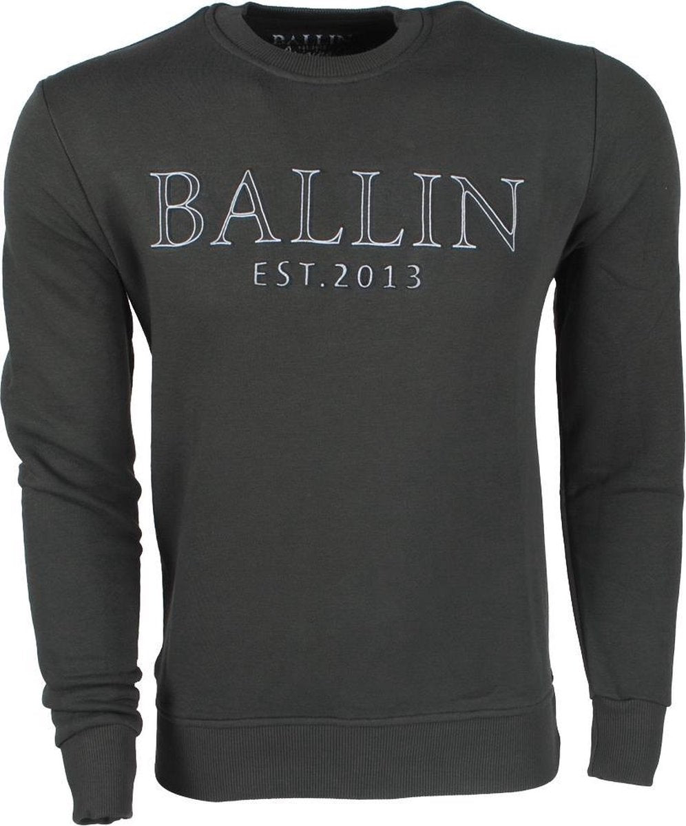 Ballin - Heren Sweater met 3D Reliëf opdruk - Army groen