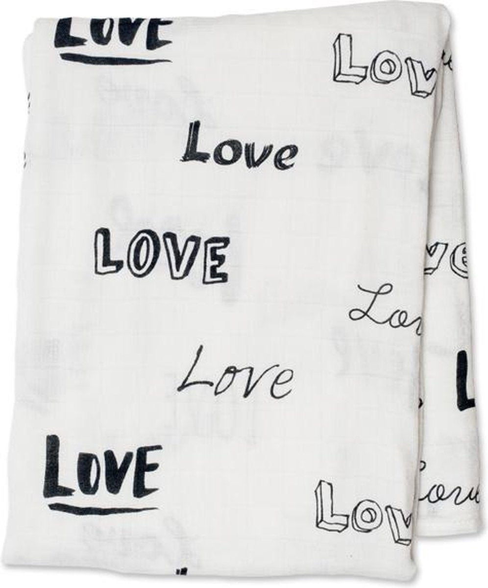 Lulujo Swaddle bamboo 120x120 - Love Multidoek met love print 120x120