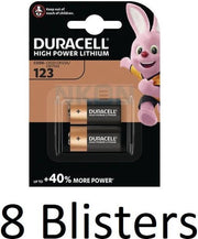 16 Stuks (8 Blisters a 2 st) Duracell Batterijen "123" Lithium