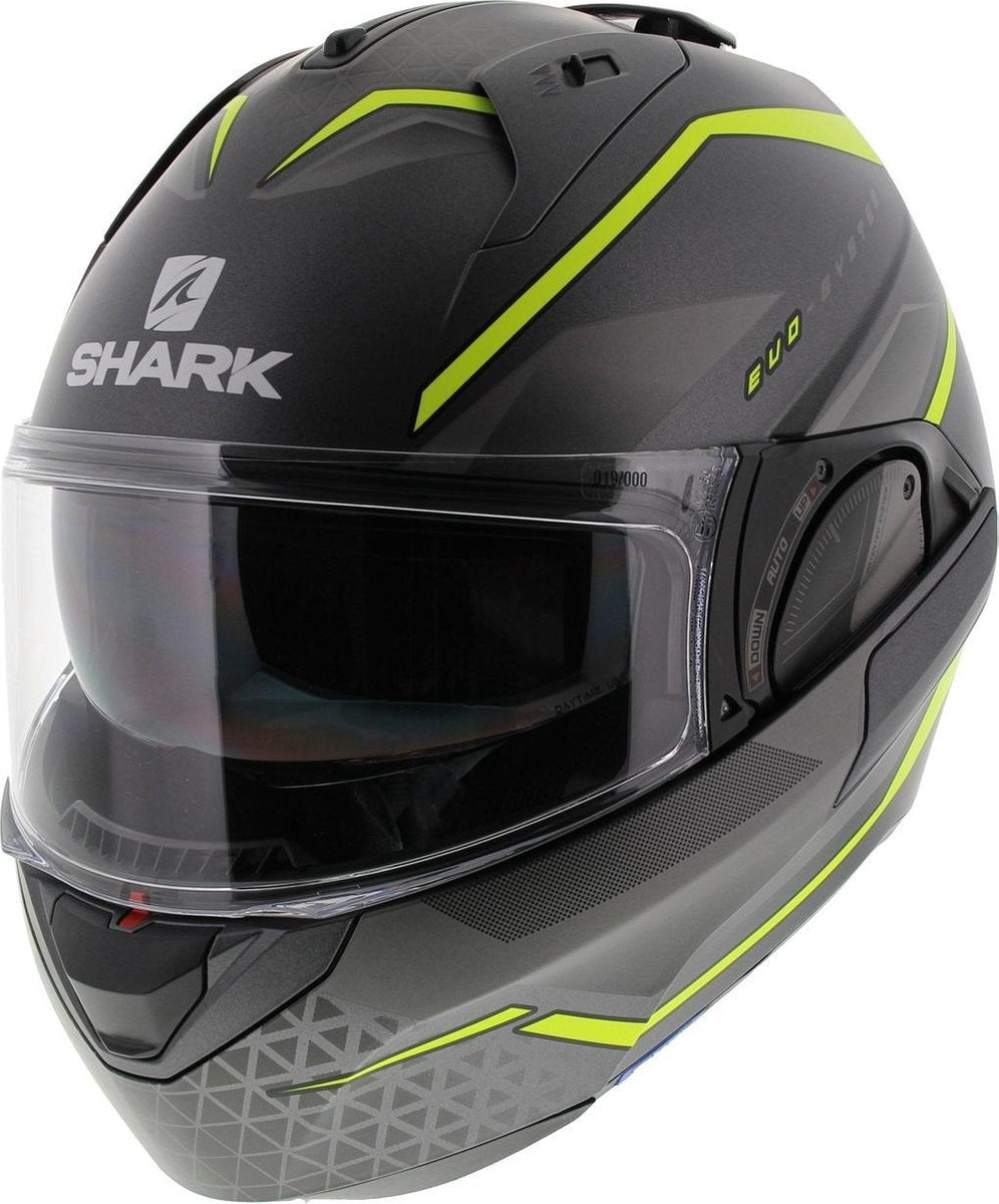 Shark Evo ES Yari Ays Matt Anthracite Yellow Silver  Systeemhelm - Motorhelm - Maat L