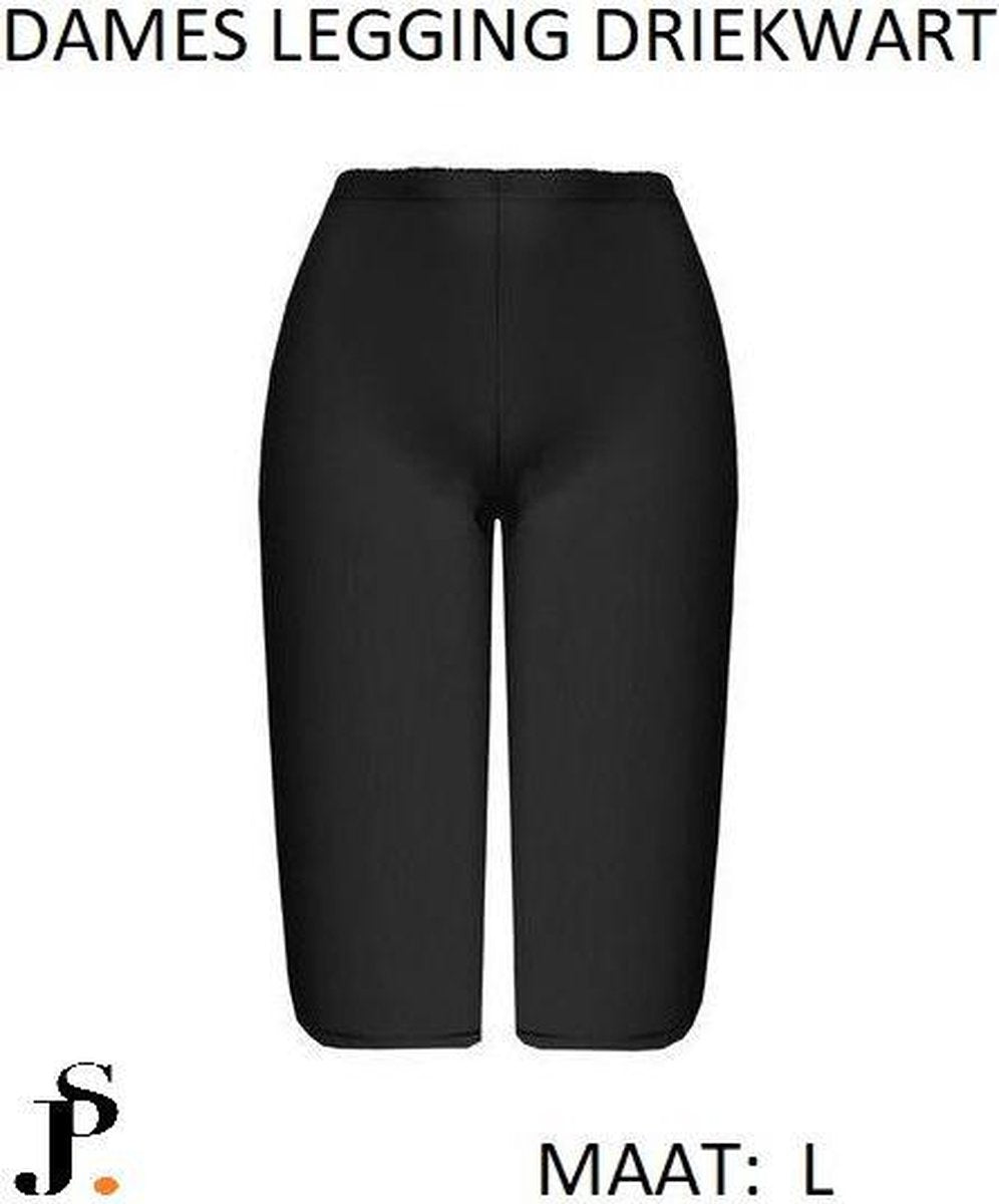 DAMES  LEGGING /DRIEKWART/HIGH WAIST/KATOEN/BASIC /ZWART/ MAAT L