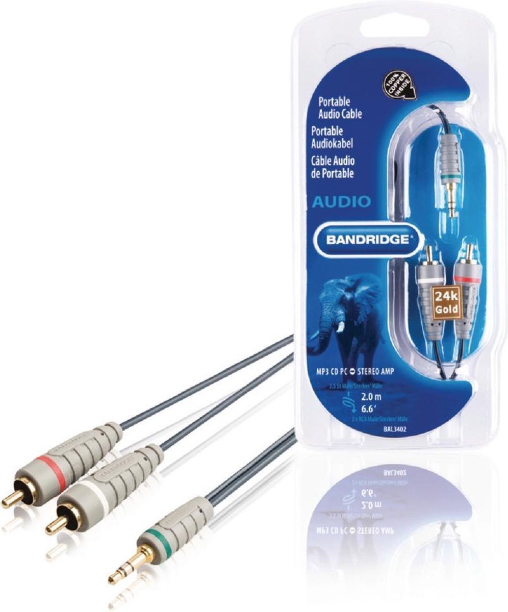 Bandridge BAL3402 Stereo Verlengkabel 3.5 Mm Male - 2x Rca Male 2.00 M Blauw
