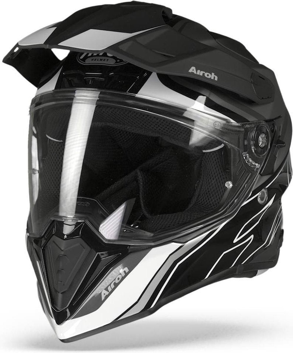 Airoh Commander Duo Glans Mat Zwart Wit Grijs Integraalhelm - Motorhelm - Maat S