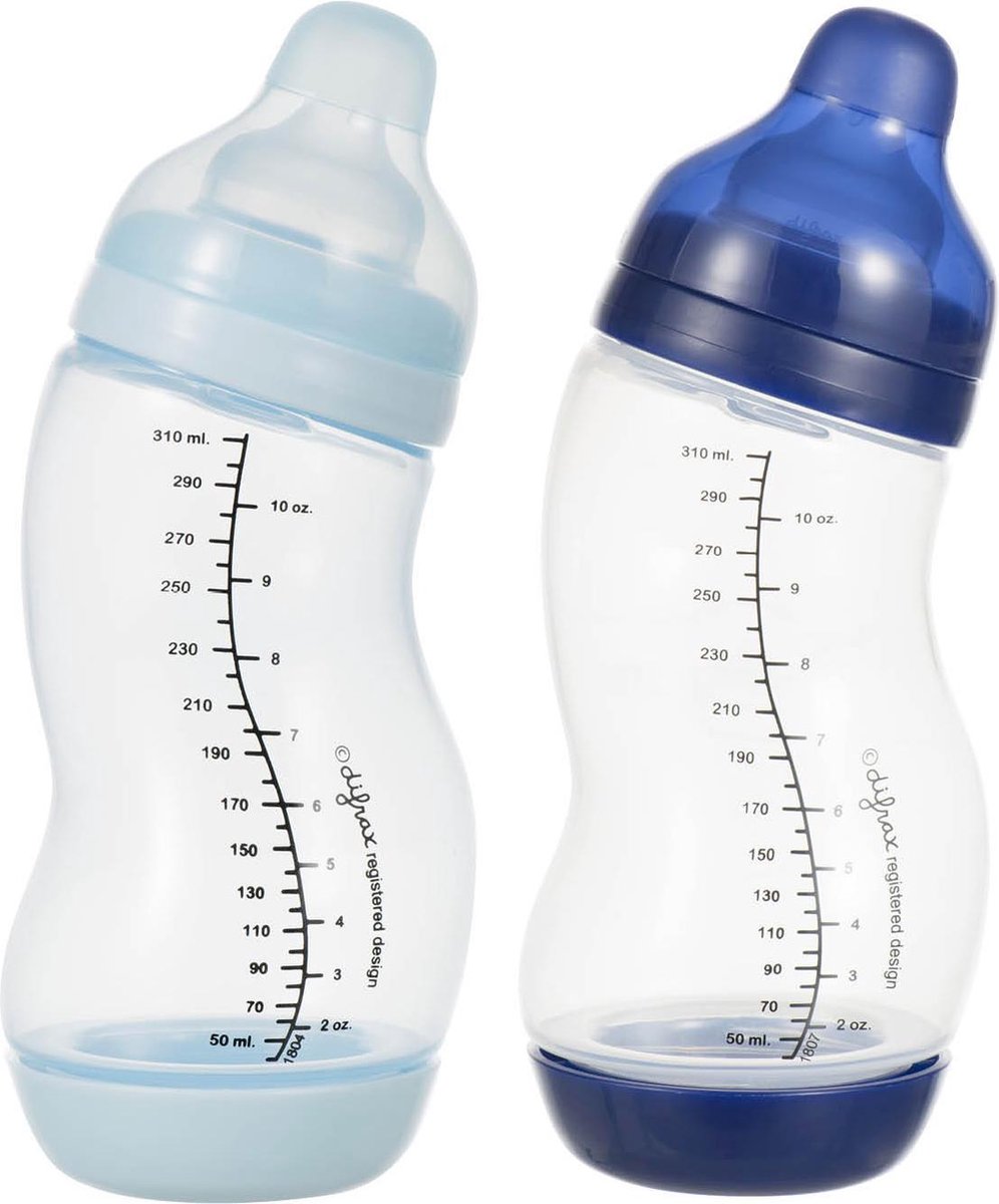 Difrax Anti-Koliek S-Babyfles Wide - 310 ml - Duopack - Lichtblauw/Donkerblauw