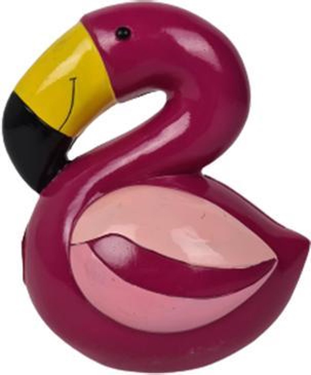Flamingo spaarpot - Roze / Geel- Keramiek - 15 x 12 cm
