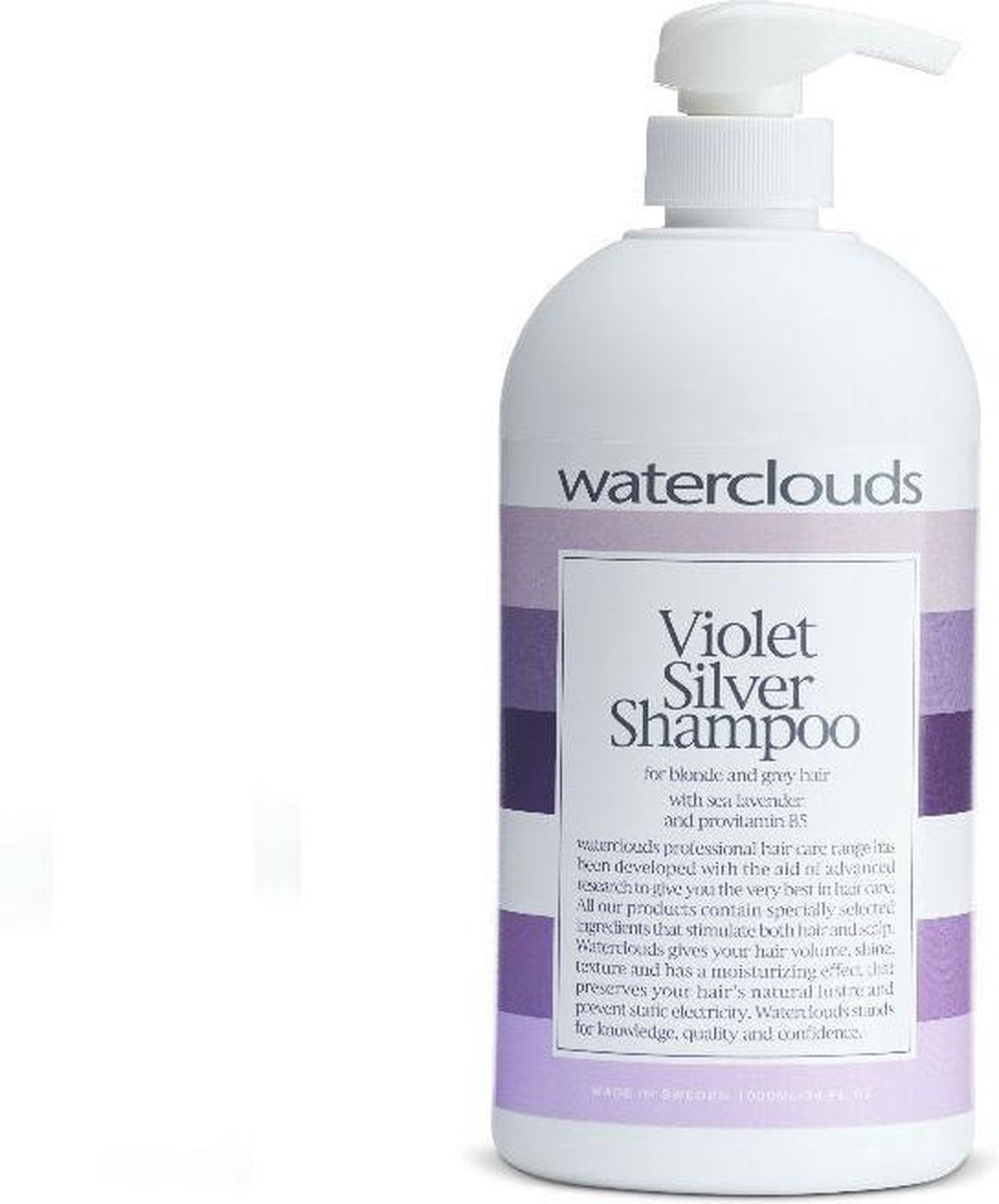 Waterclouds Violet Silver Shampoo-1000 ml met pomp - Zilvershampoo vrouwen - Voor Grijs haar - 1000 ml met pomp