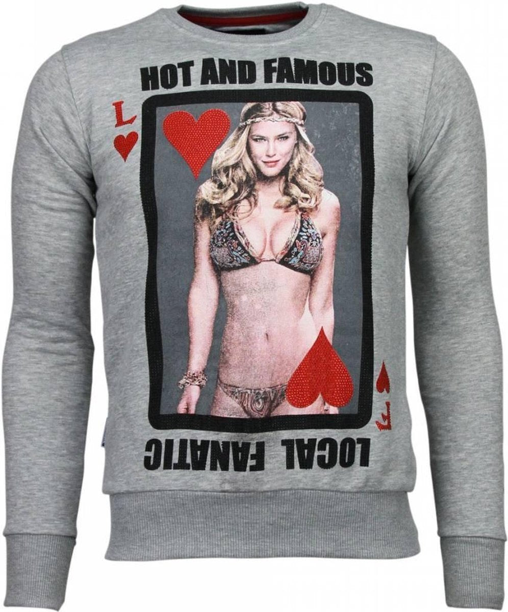 Local Fanatic Hot & Famous Poker - Bar Refaeli - Rhinestone Sweater - Grijs - Maten: M