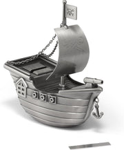 Zilverstad spaarpot piratenboot met NAAMGRAVURE