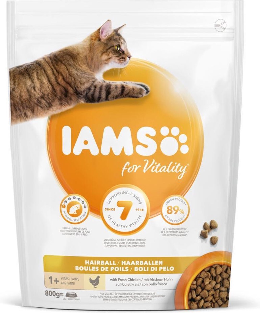 4x Iams Kat Adult Hairball Control Kip 800 gr
