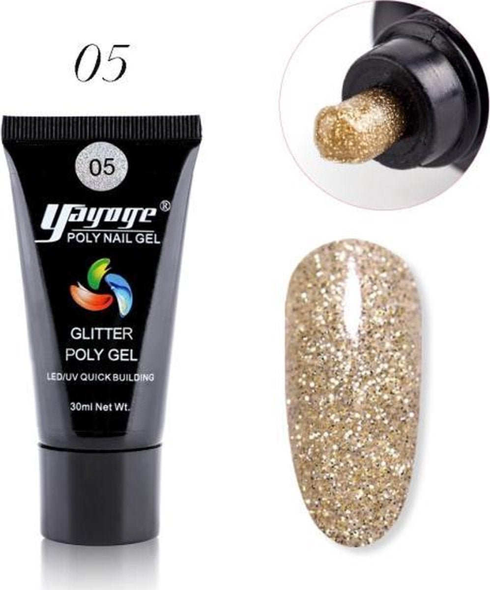 Yayoge - Polygel kleur goud met goud & zilver glitter - gelnagels kleur - polygel starterpakket - gelnagels starterspakket - gel nagellak - kunstnagels - nail art