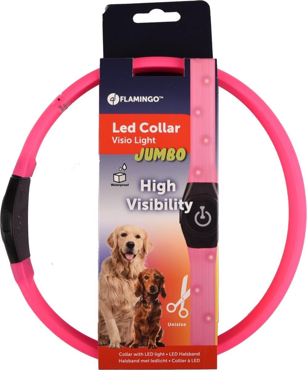 Visio light led halsband jumbo roze 35/64 cm 7 mm Flamingo