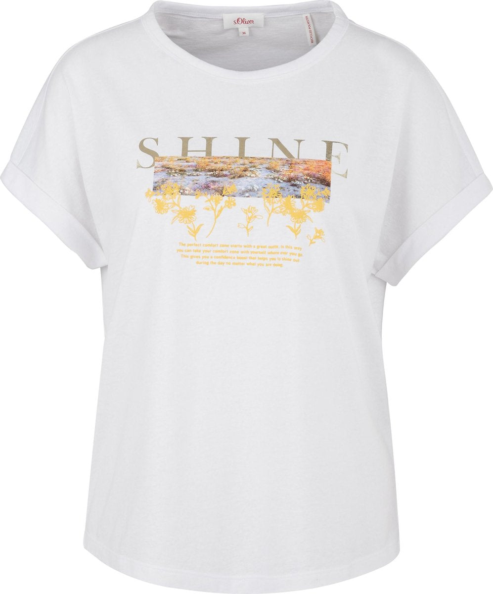 s.Oliver Dames Shirt Korte Mouw - Losse Pasvorm - Ronde Halslijn  - Geel - Maat 3XL (46)