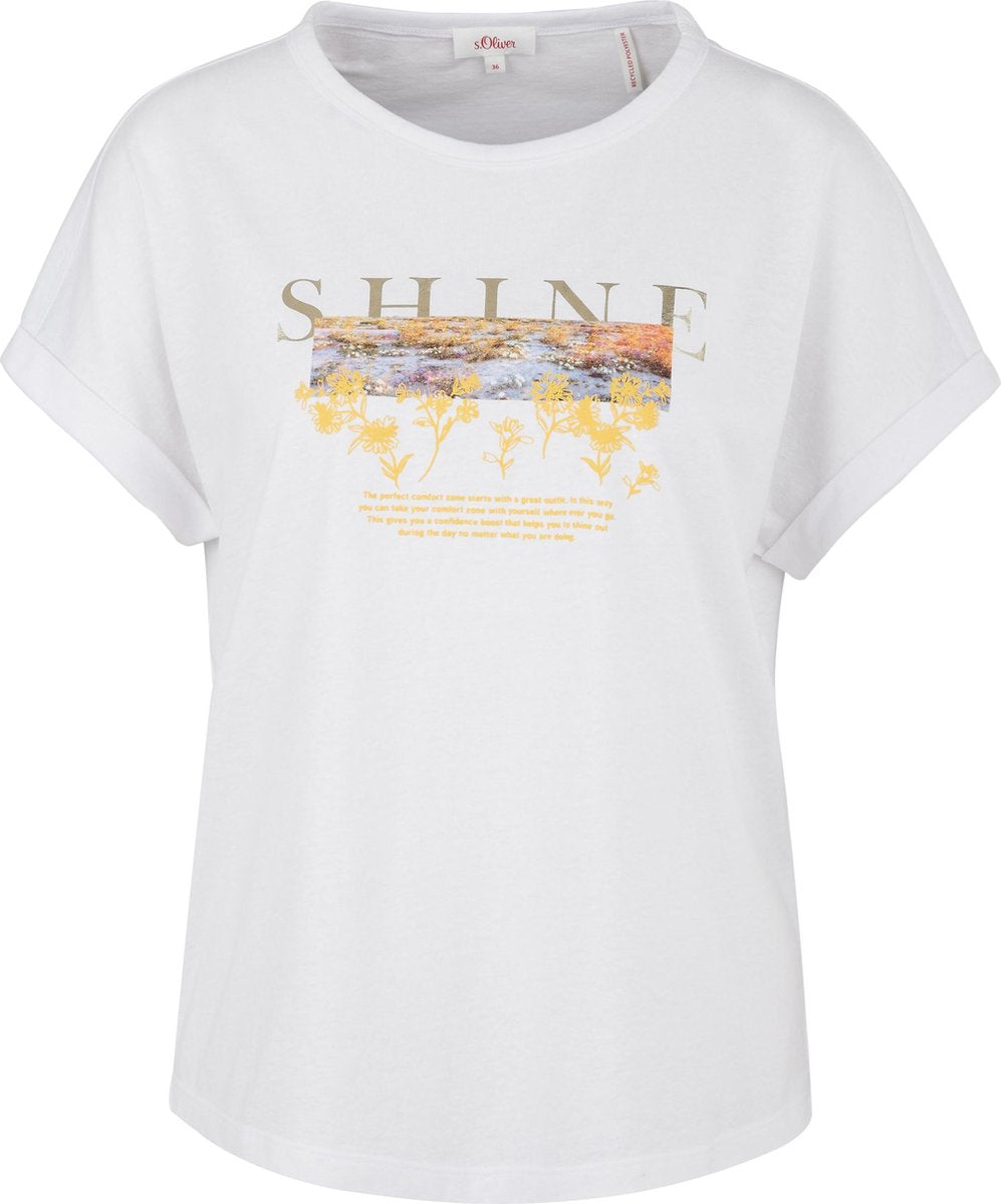 s.Oliver Dames Shirt Korte Mouw - Losse Pasvorm - Ronde Halslijn  - Wit - Maat XL (42)