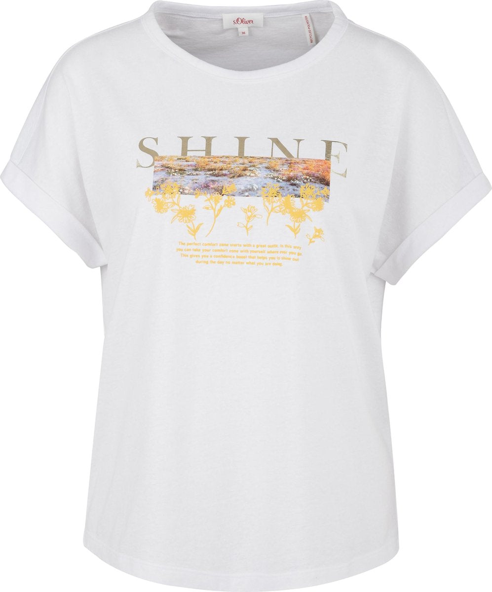 s.Oliver Dames Shirt Korte Mouw - Losse Pasvorm - Ronde Halslijn  - Wit - Maat XXL (44)