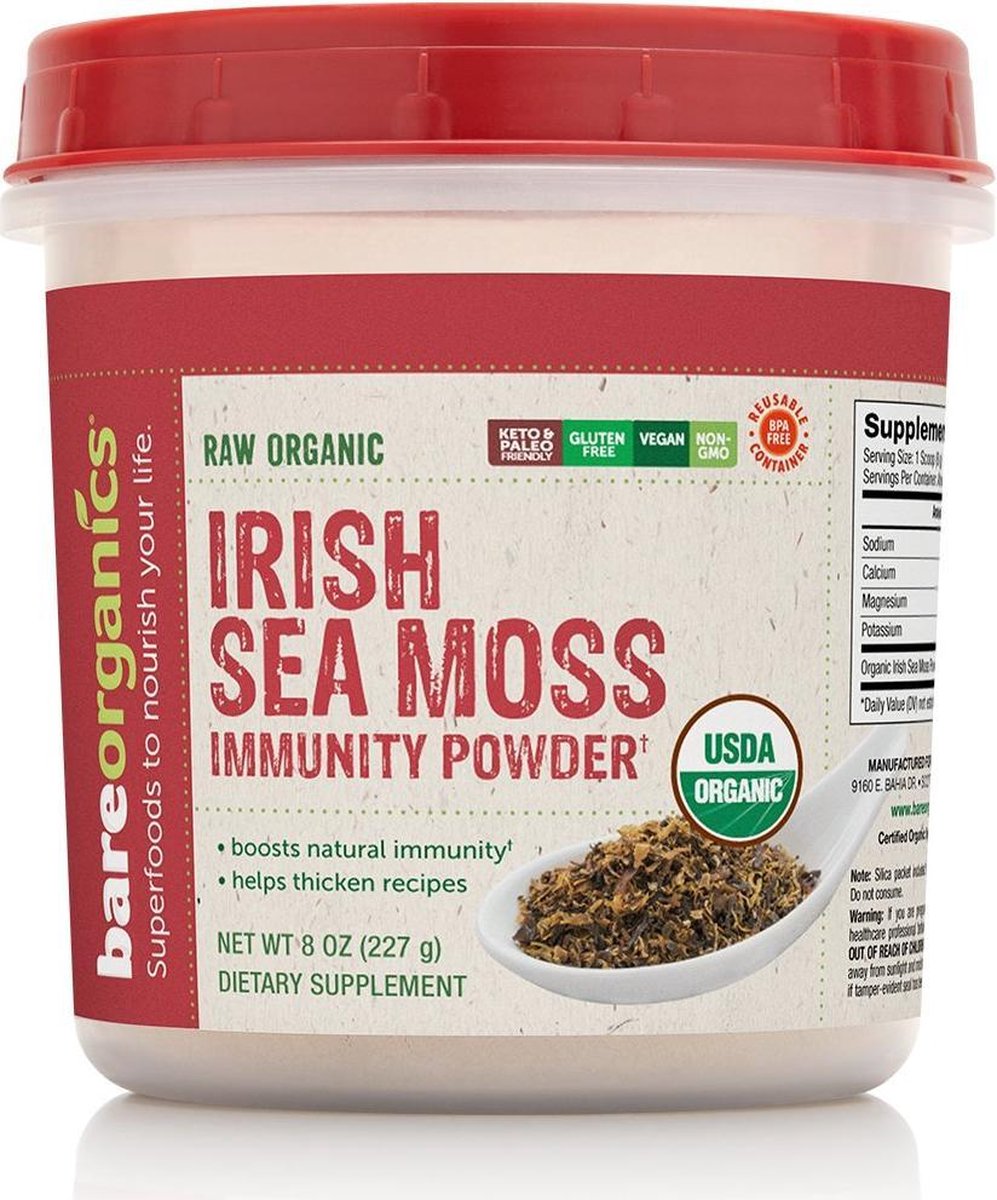 BareOrganics – Irish Sea Moss Immunity Powder (immuniteitspoeder met iers zeemos) – Superfoods – 227 gram