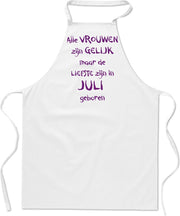Mijncadeautje - keukenschort - wit - Alle vrouwen zijn gelijk - juli