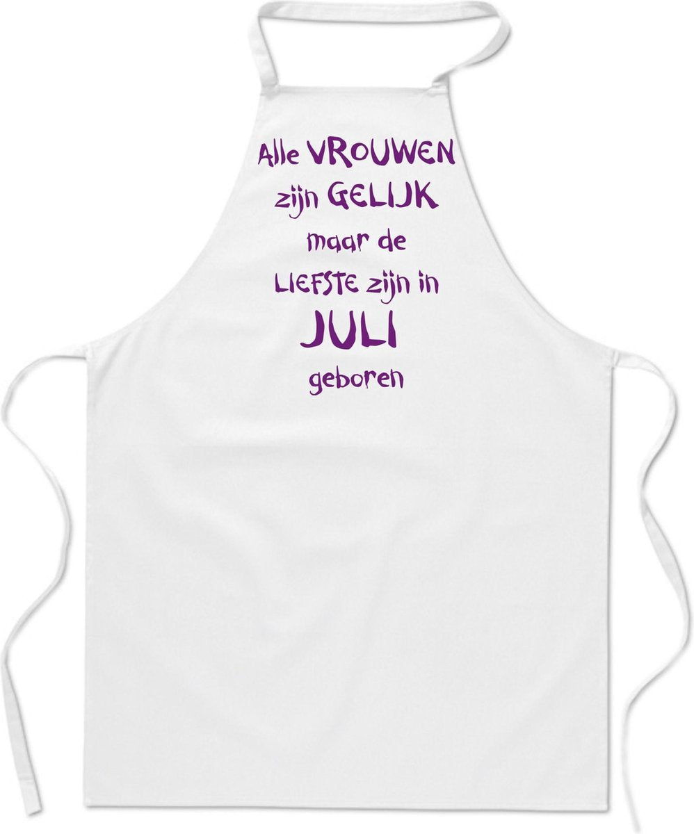 Mijncadeautje - keukenschort - wit - Alle vrouwen zijn gelijk - juli