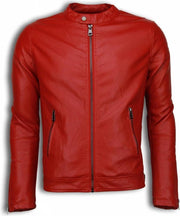 Enos Imitatie Leren Jas - Kunstleer Heren Jack - Biker Jack - Rood - XXL